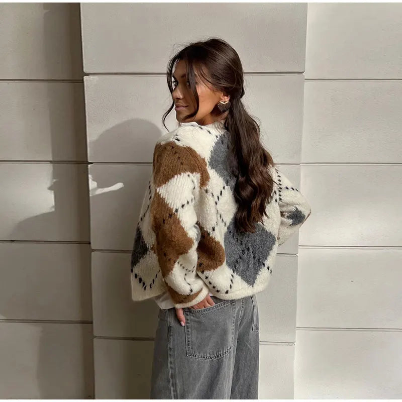 Kaye cardigan | Cardigan con scollo a V, abbottonatura e stampa a quadri