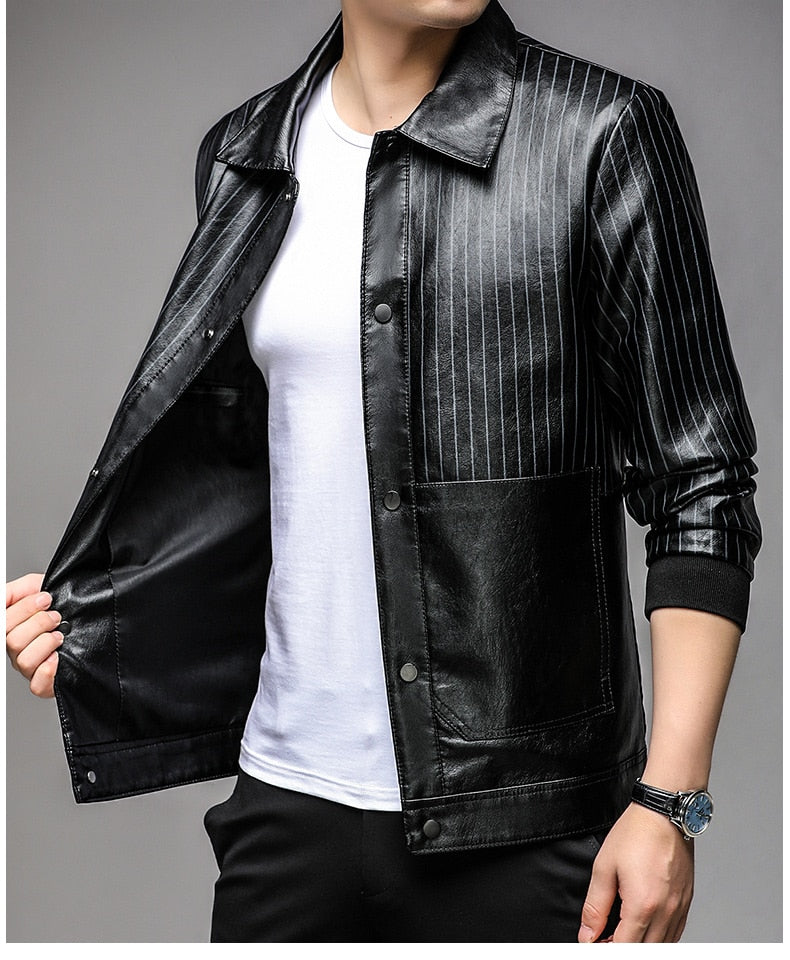Stylische bronze gestreifte Lederjacke - Riarco