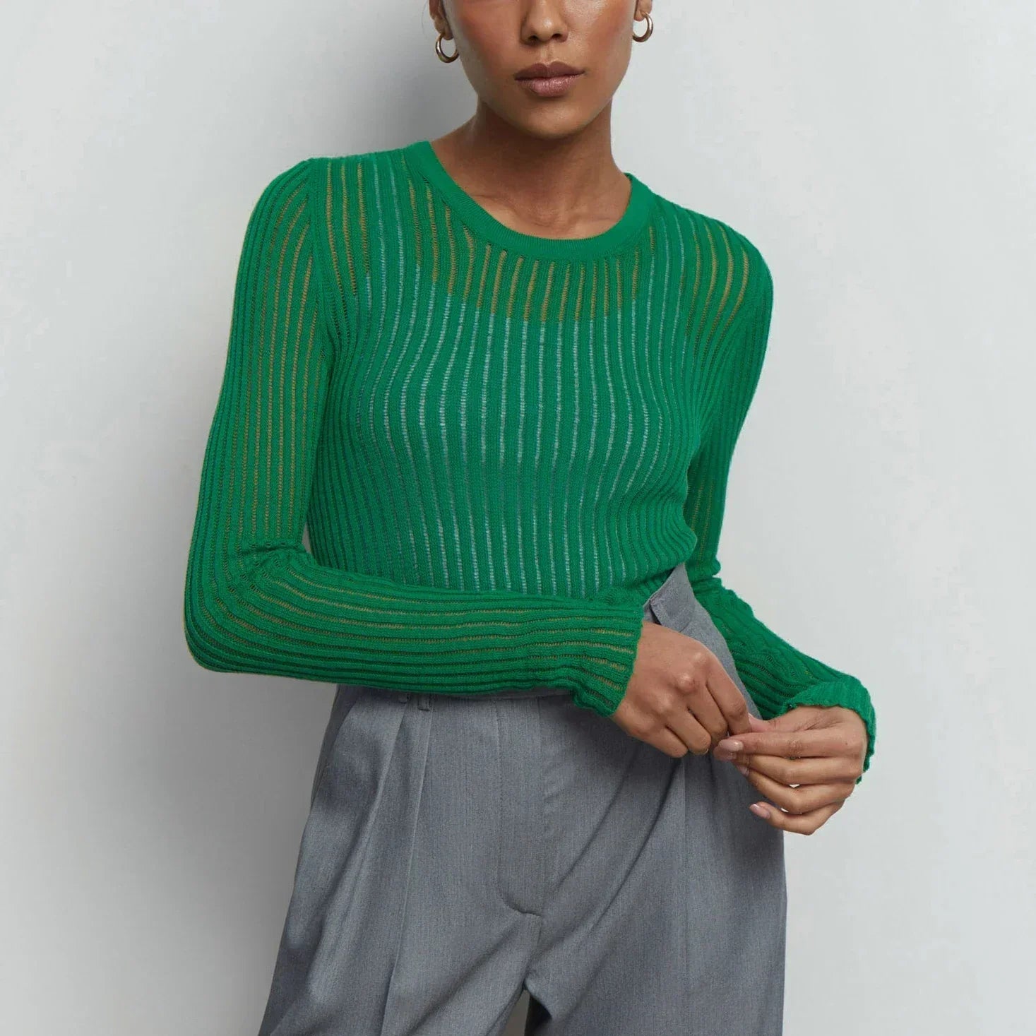 Transparentes gestreiftes Langarm-T-Shirt für Frauen - Leila