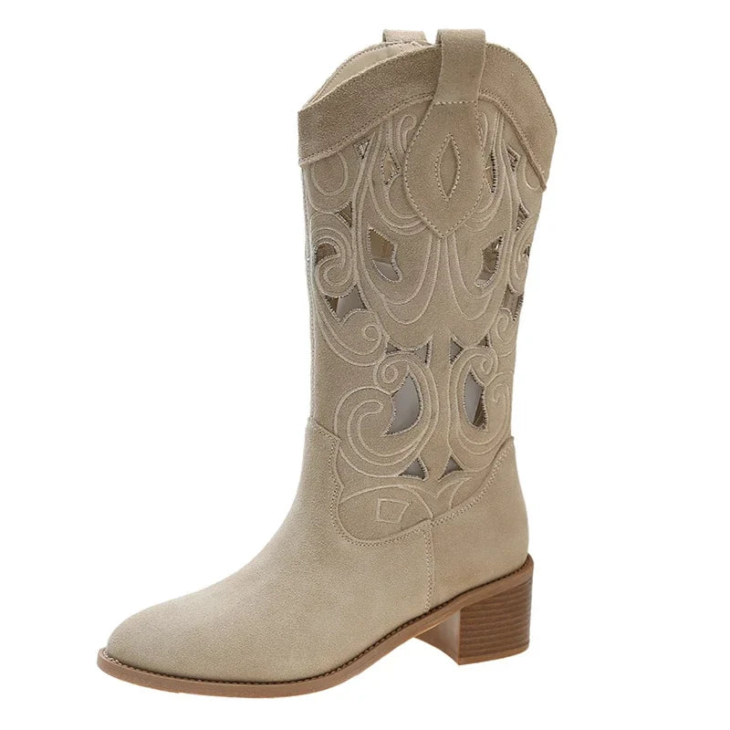 Rutschfeste Cowboystiefel mit niedrigem Absatz für Frauen - Farisa