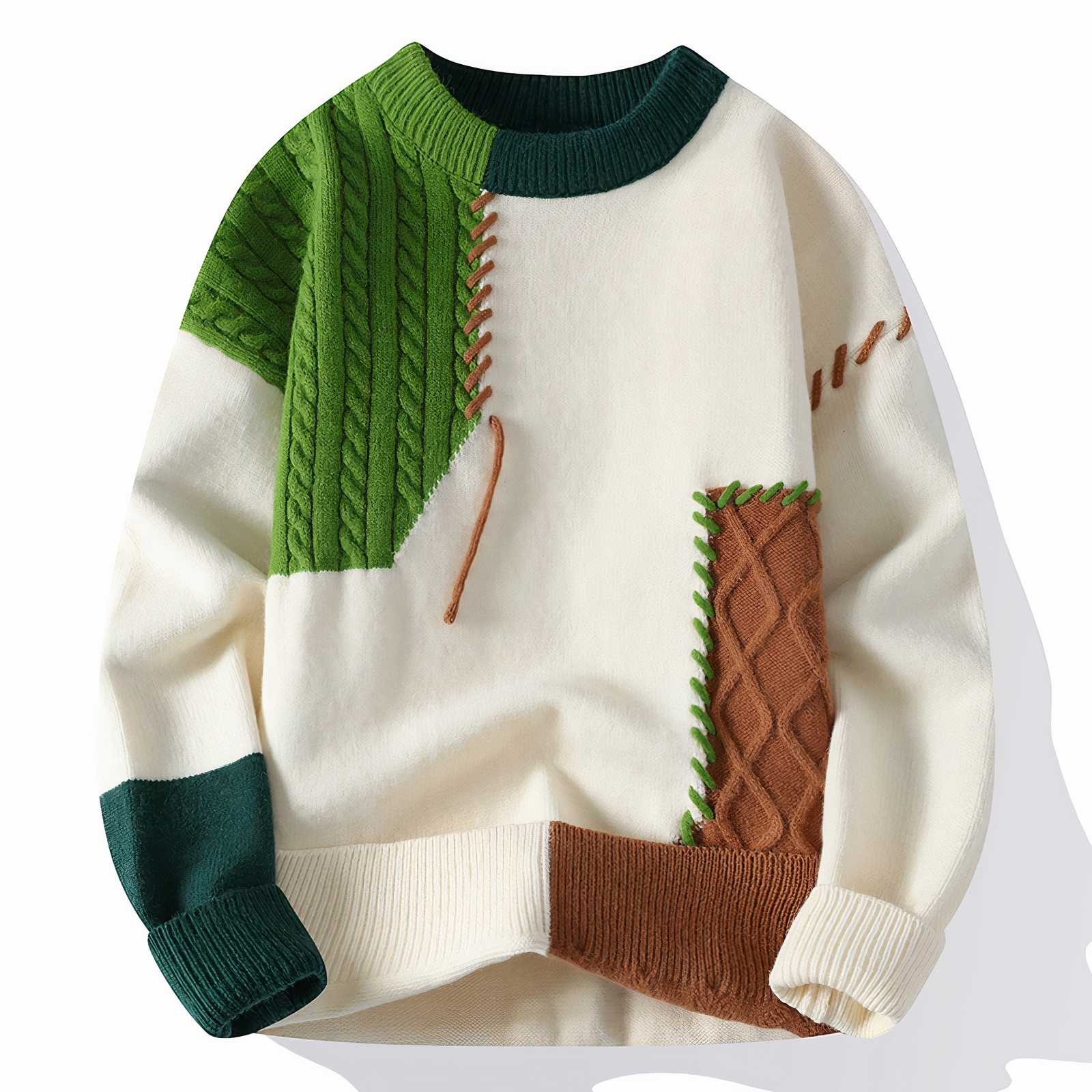 Devako Ember Patchwork Pullover til mænd - Unikt design og behagelig pasform
