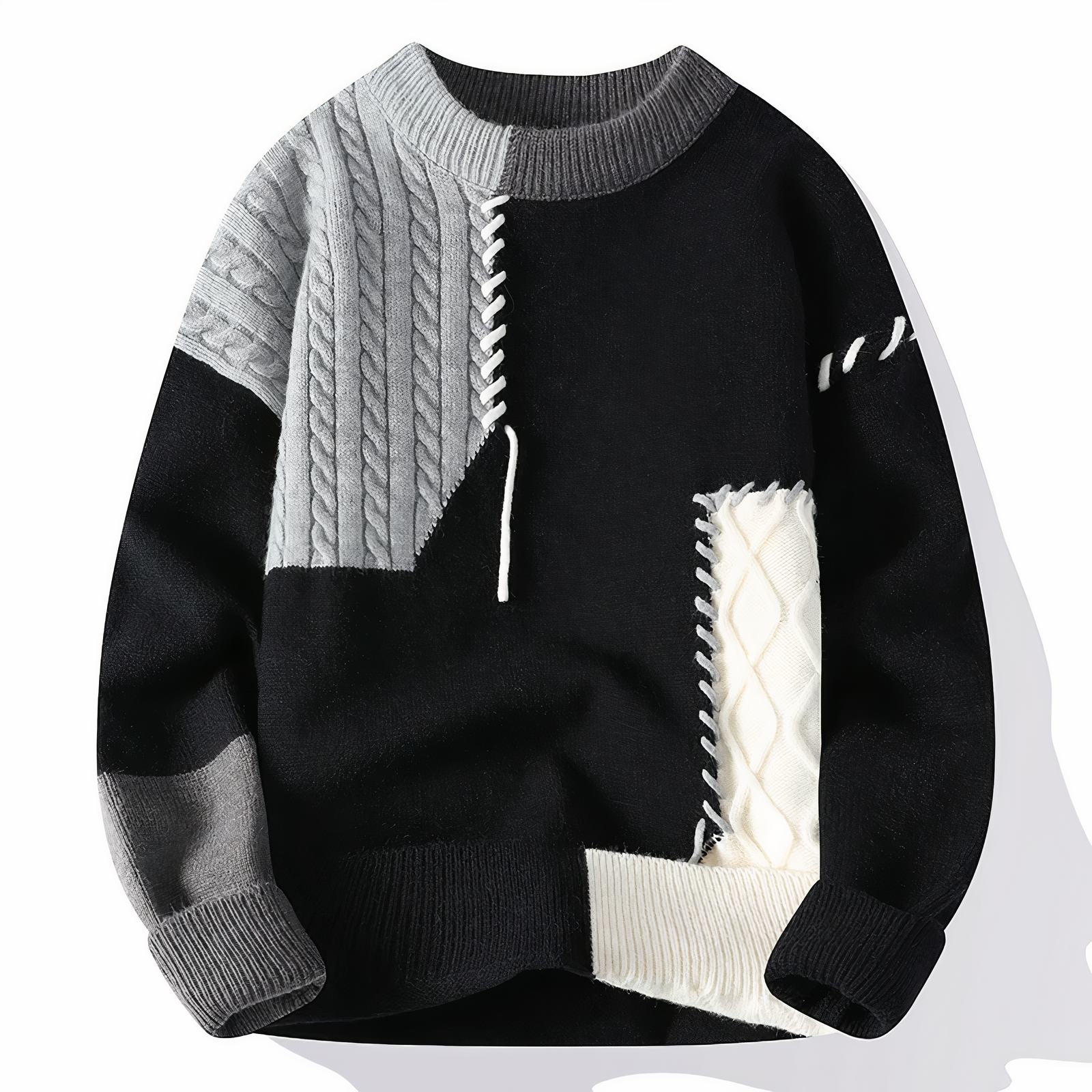 Devako Ember Patchwork Pullover til mænd - Unikt design og behagelig pasform