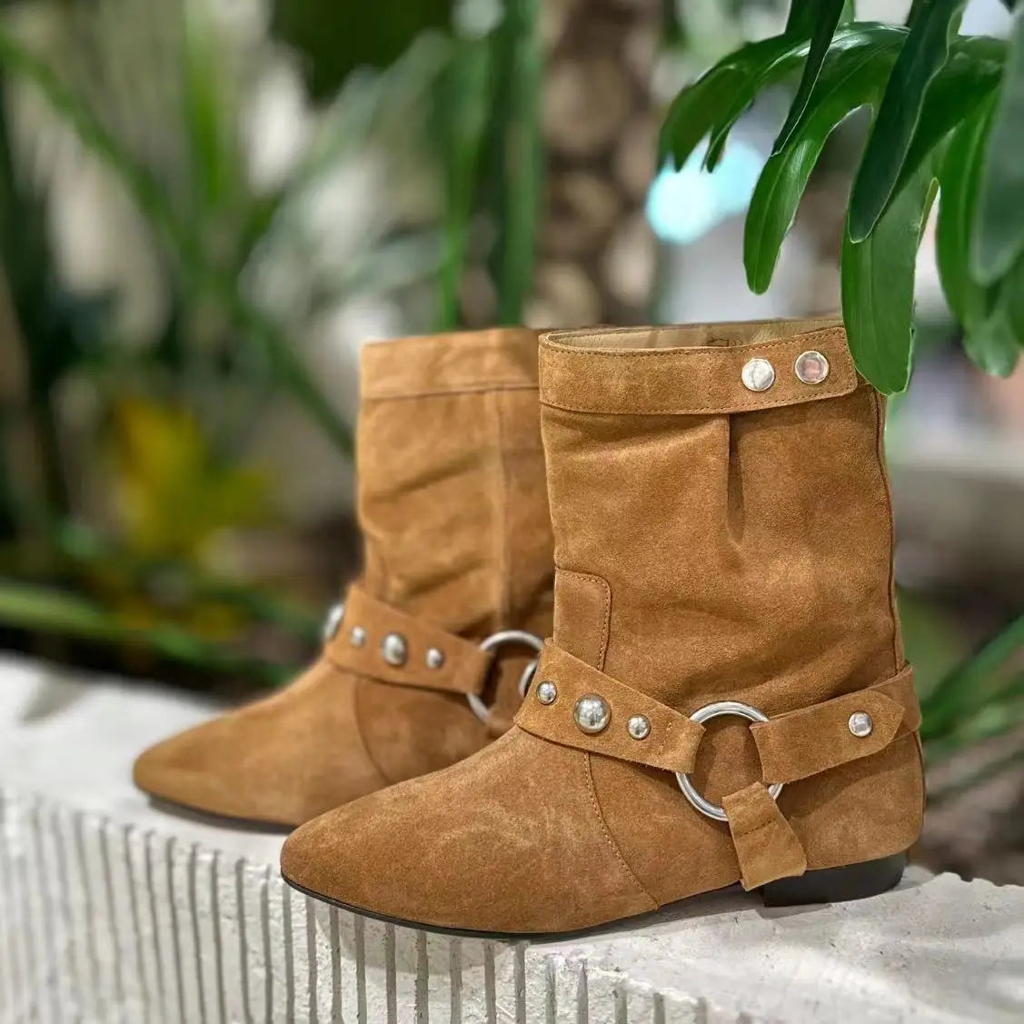 Rutschfeste Cowboystiefel mit niedrigem Absatz für Frauen - Juliva