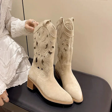 Rutschfeste Cowboystiefel mit niedrigem Absatz für Frauen - Farisa