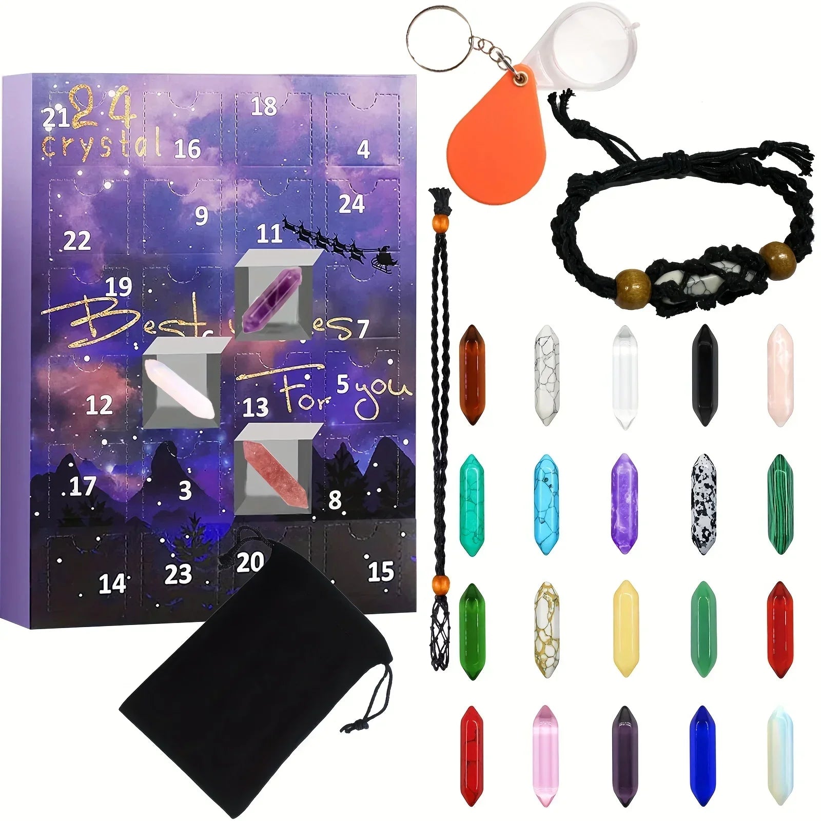 Ava – Kristall Adventskalender mit 24 Edelsteinen – Geschenk für Kinder & Sammler