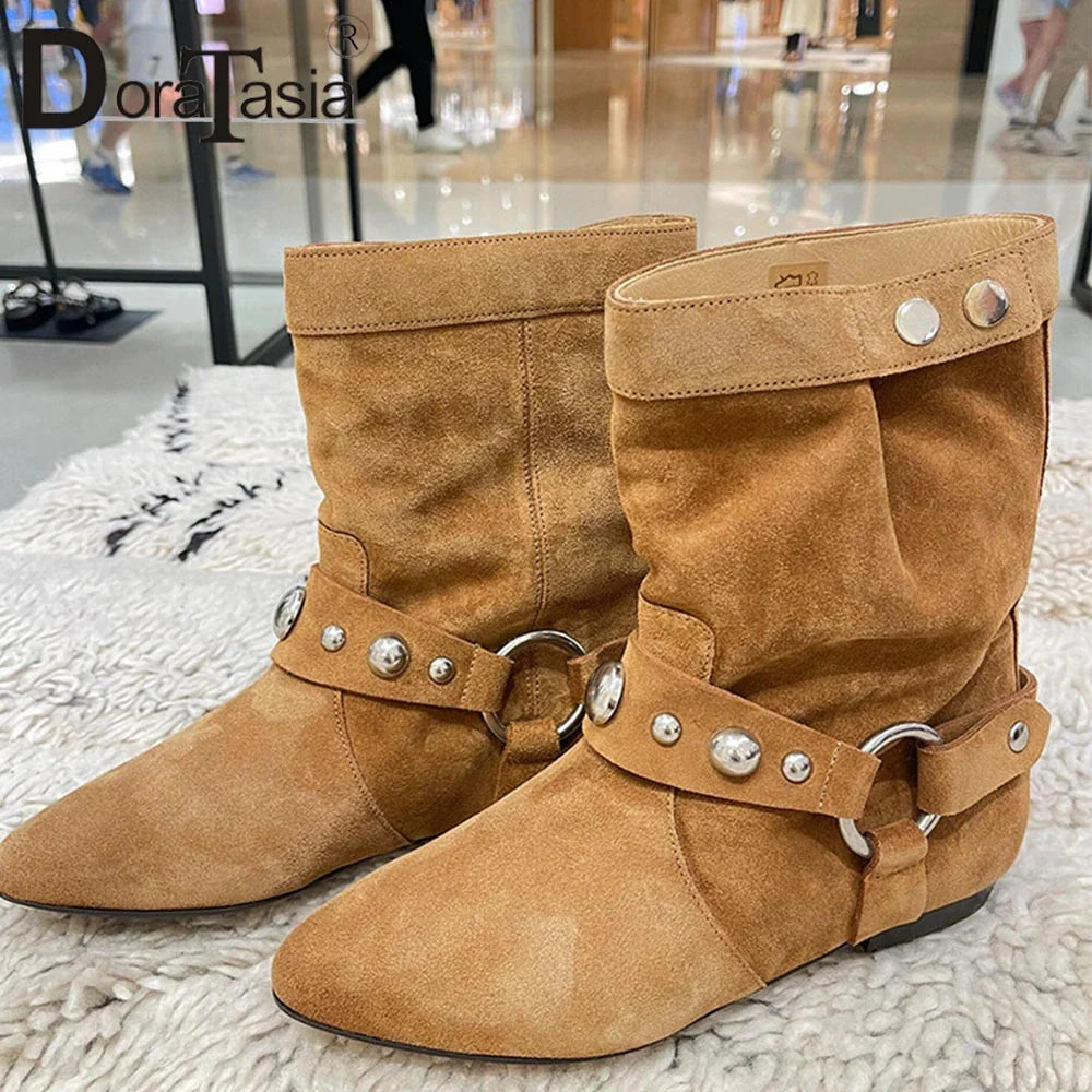 Rutschfeste Cowboystiefel mit niedrigem Absatz für Frauen - Juliva