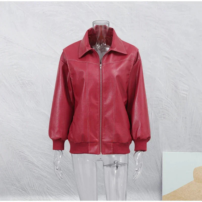 Veste en cuir Catherine | Design patchwork unique & fermeture à revers moderne