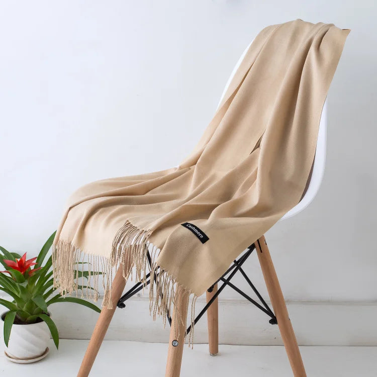 Kaschmir-Winterschal Damen mit Fransen – als Pashmina & Hijab tragbar