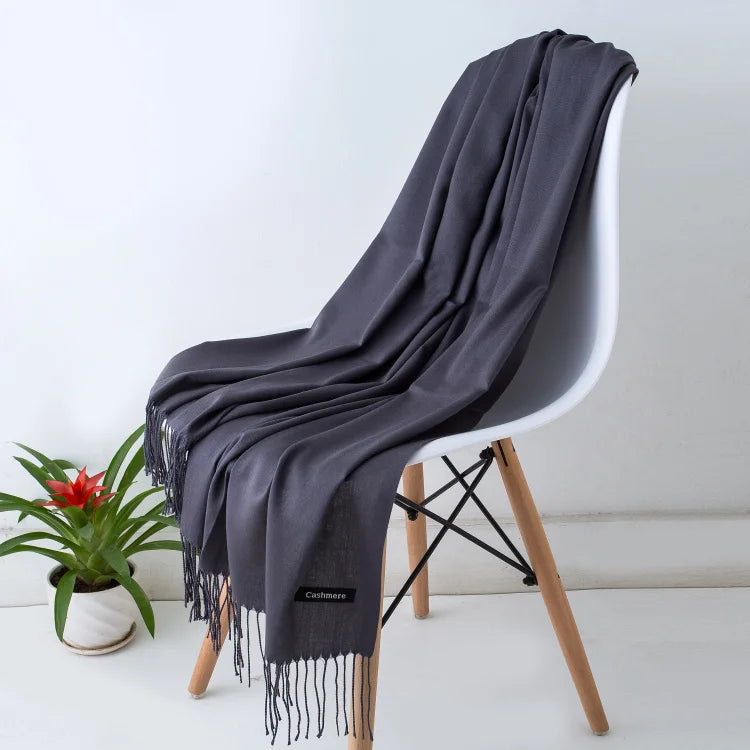 Kaschmir-Winterschal Damen mit Fransen – als Pashmina & Hijab tragbar