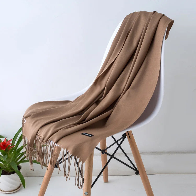 Kaschmir-Winterschal Damen mit Fransen – als Pashmina & Hijab tragbar