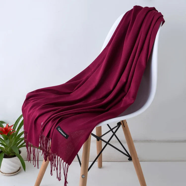 Kaschmir-Winterschal Damen mit Fransen – als Pashmina & Hijab tragbar