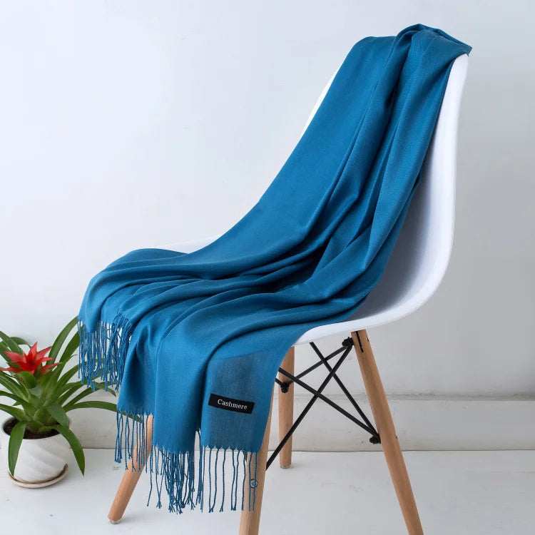 Kaschmir-Winterschal Damen mit Fransen – als Pashmina & Hijab tragbar