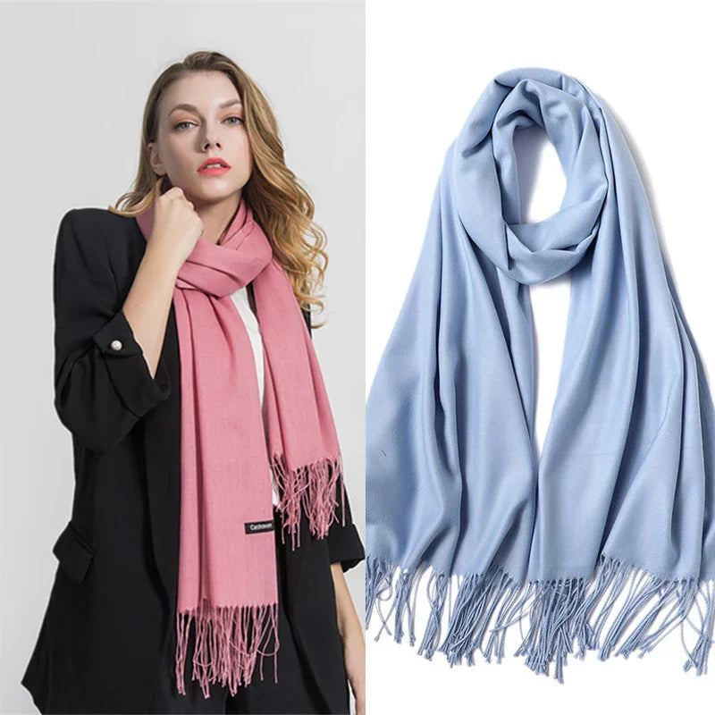 Kaschmir-Winterschal Damen mit Fransen – als Pashmina & Hijab tragbar