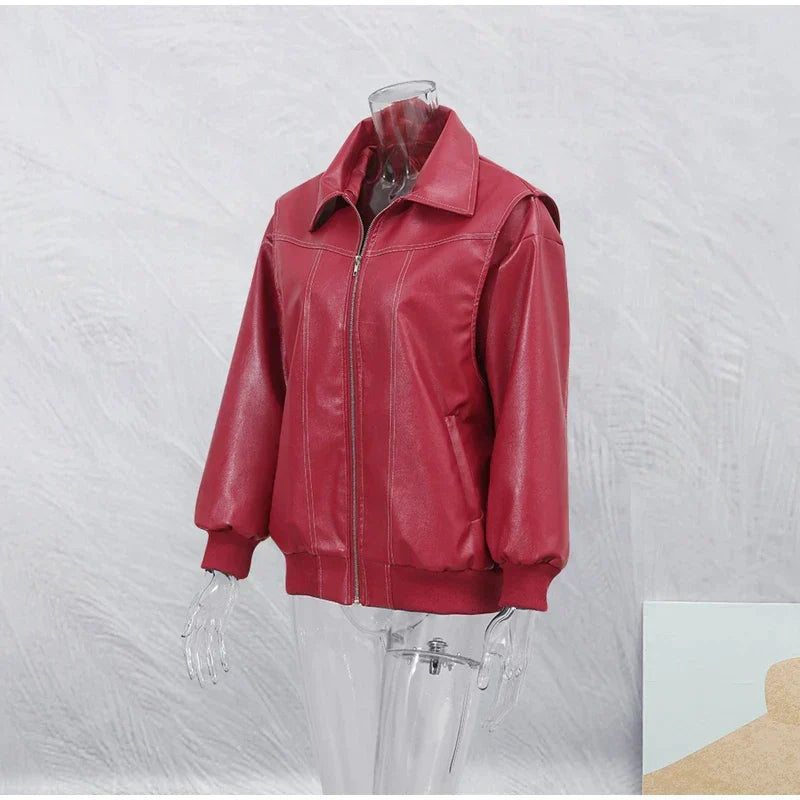 Veste en cuir Catherine | Design patchwork unique & fermeture à revers moderne