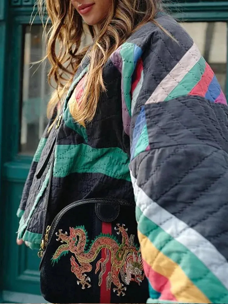 Eva - Gestreifte Steppjacke für Wärme und Stil