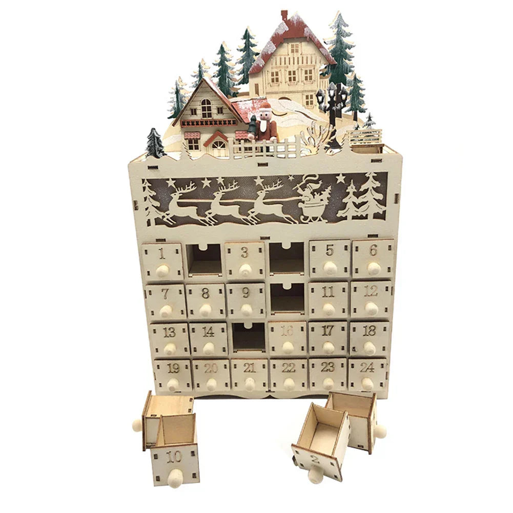 Nordlicht – Holz Weihnachten Adventskalender Rentierdorf – 24 Schubladen