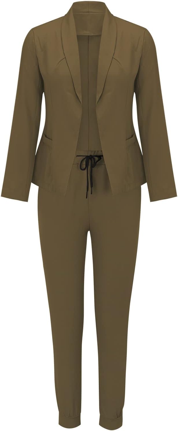 Damen Zweiteiler Anzug Set mit Gürtel und Blazer – Business Look