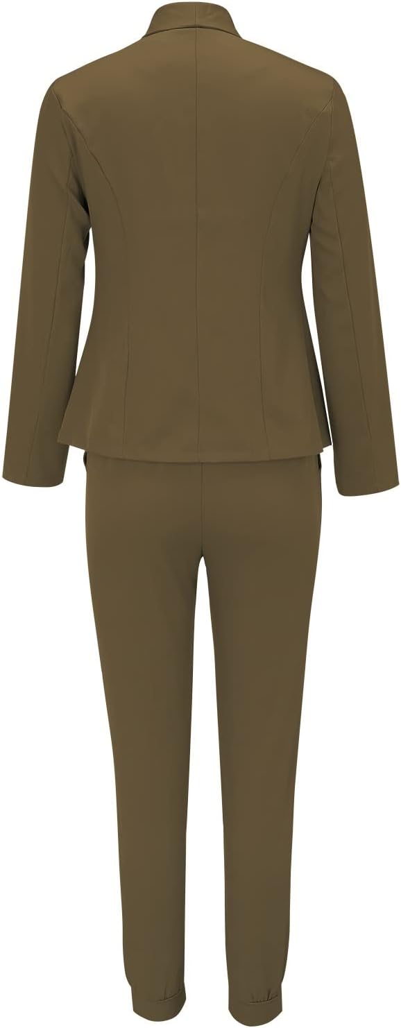 Damen Zweiteiler Anzug Set mit Gürtel und Blazer – Business Look