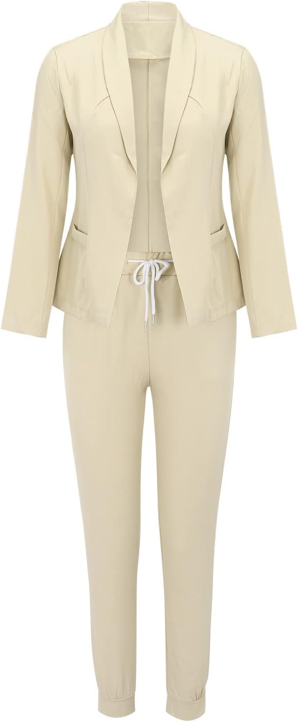 Damen Zweiteiler Anzug Set mit Gürtel und Blazer – Business Look