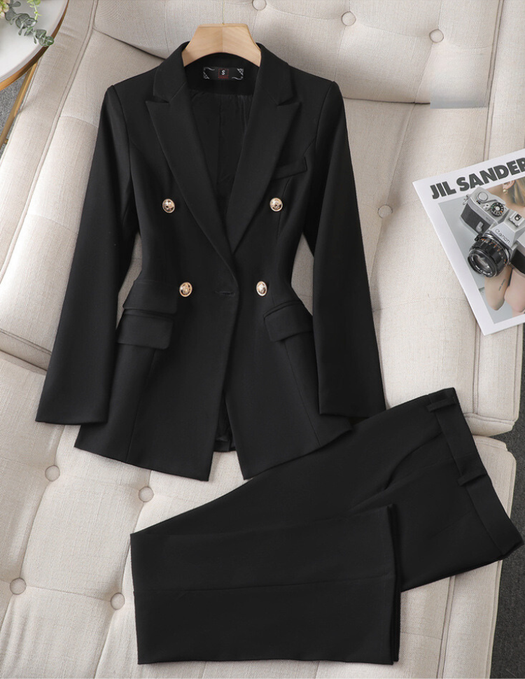 Damen Zweiteiler Set – Eleganter Blazer & Stoffhose im Business-Look