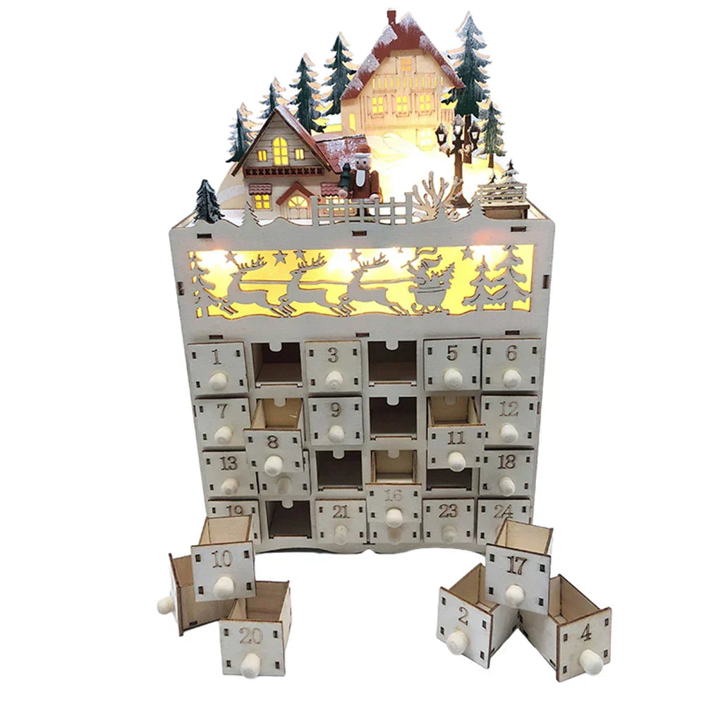 Nordlicht – Holz Weihnachten Adventskalender Rentierdorf – 24 Schubladen
