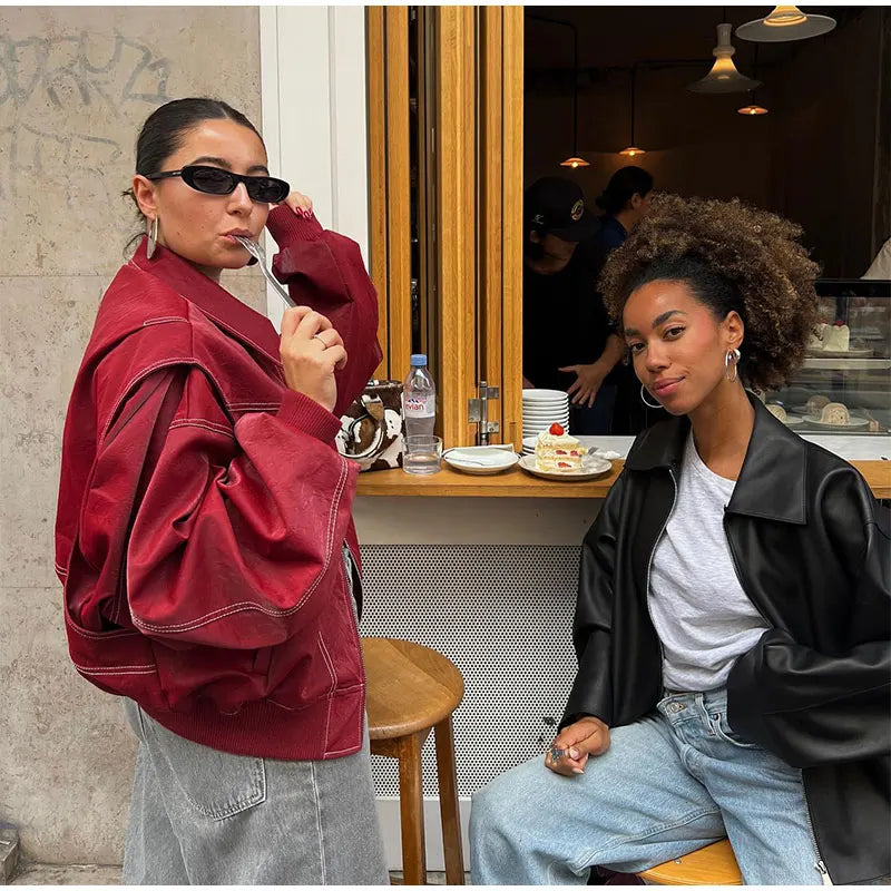 Veste en cuir Catherine | Design patchwork unique & fermeture à revers moderne