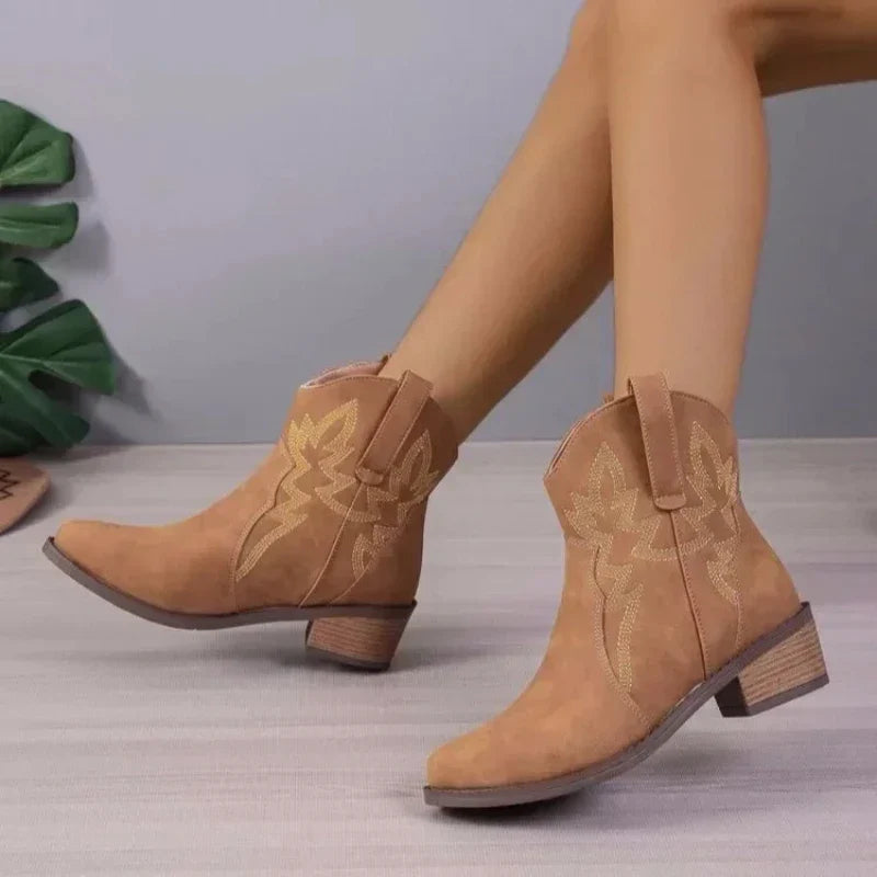 Rutschfeste Cowboystiefel mit niedrigem Absatz für Frauen - Safira