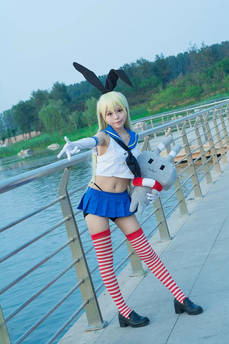 CosWave Anime Sailor Kostüm – Blau-Weiß Cosplay Kleid & Perücke Mädchen