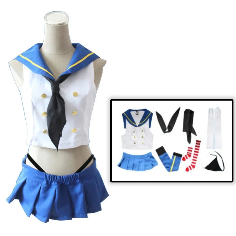 CosWave Anime Sailor Kostüm – Blau-Weiß Cosplay Kleid & Perücke Mädchen