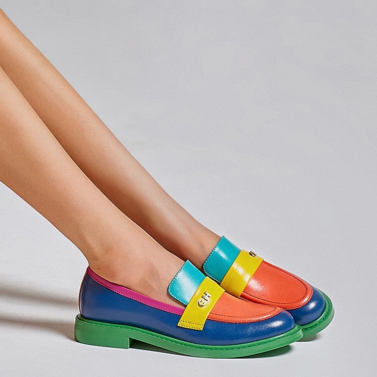 Devako Sidney | Multi Farbe Block Echtes Leder Loafer