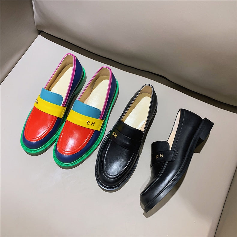 Devako Sidney | Multi Farbe Block Echtes Leder Loafer