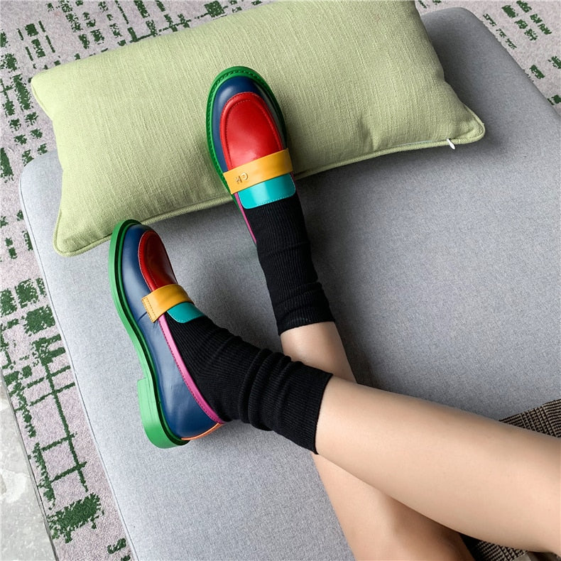 Devako Sidney | Multi Farbe Block Echtes Leder Loafer