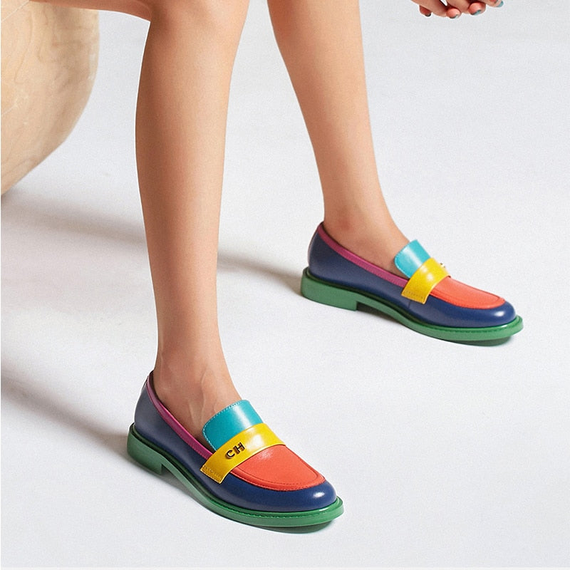 Devako Sidney | Multi Farbe Block Echtes Leder Loafer