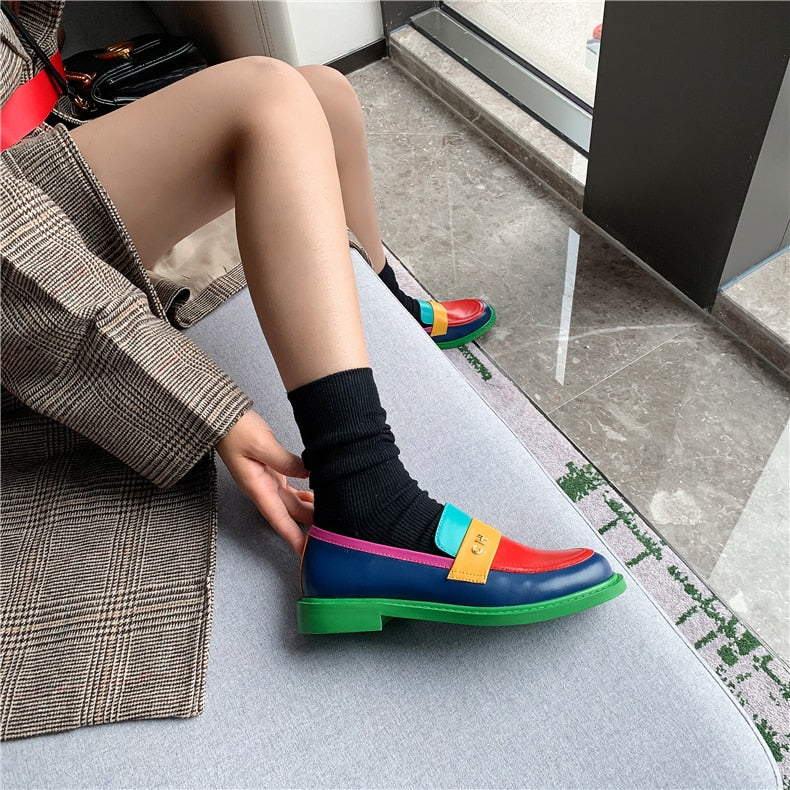 Devako Sidney | Multi Farbe Block Echtes Leder Loafer
