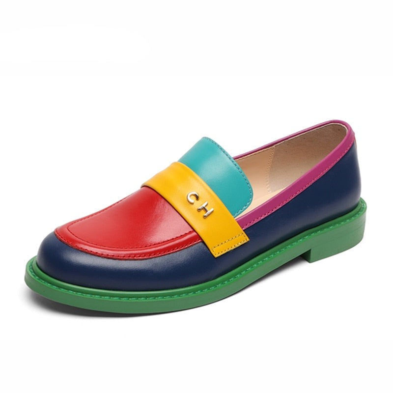 Devako Sidney | Multi Farbe Block Echtes Leder Loafer