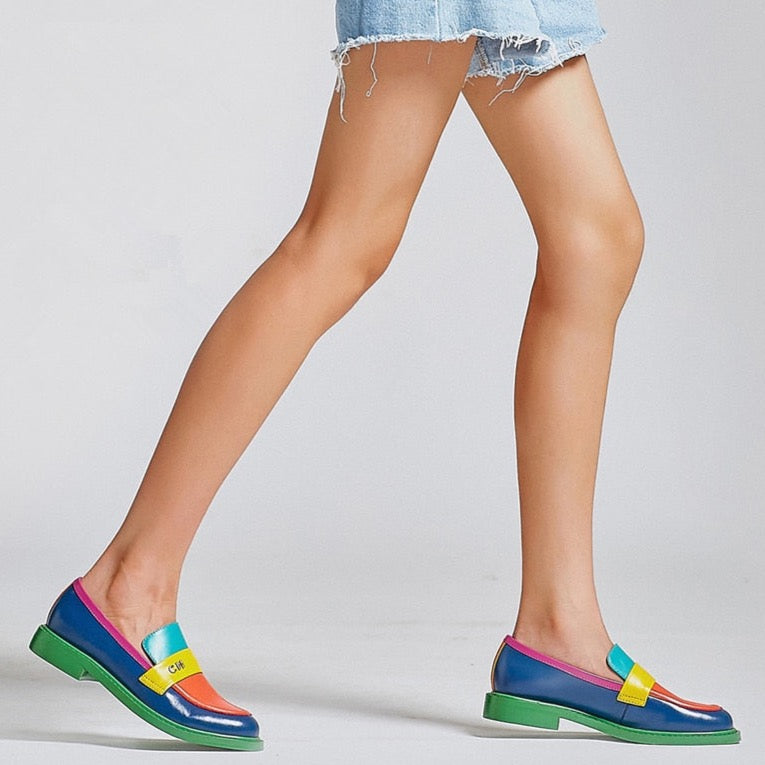 Devako Sidney | Multi Farbe Block Echtes Leder Loafer