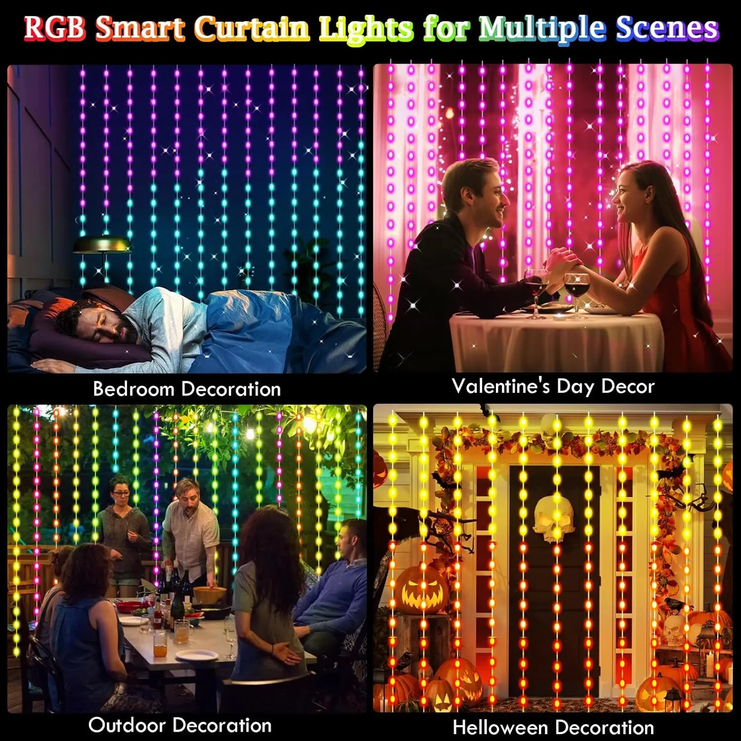 Lunexia Intelligente LED Lichtervorhang – 3x3m Bluetooth Lichtvorhang mit 300 LEDs, Musikmodus & 16 Mio. Farben