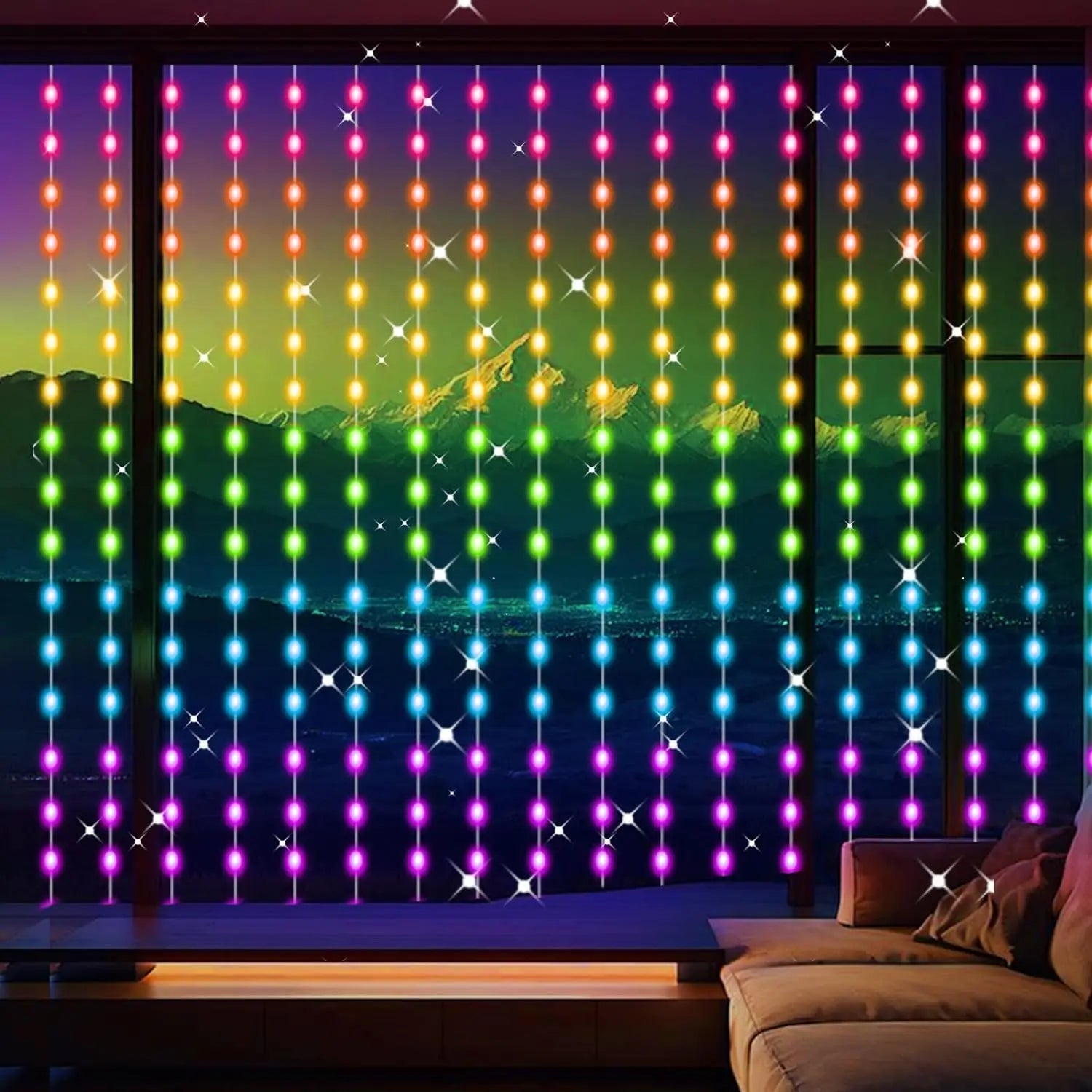 Lunexia Intelligente LED Lichtervorhang – 3x3m Bluetooth Lichtvorhang mit 300 LEDs, Musikmodus & 16 Mio. Farben