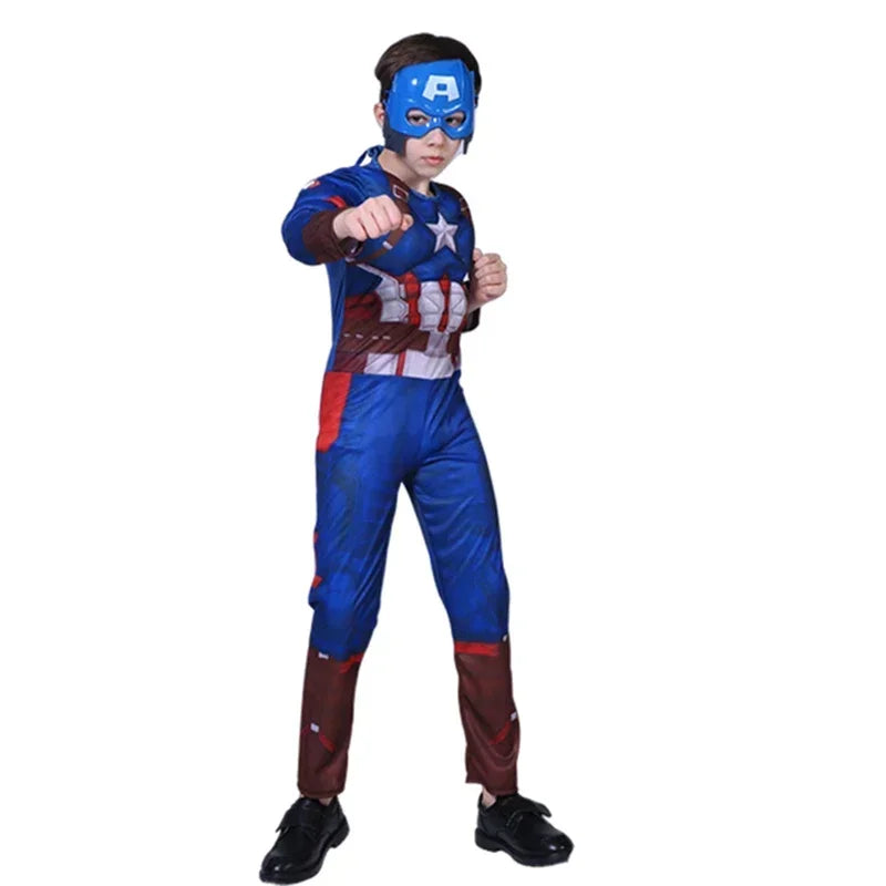 HeroVibe – Superhelden Muskelkostüm für Kinder mit Schild – Rot & Blau Karneval-Outfit