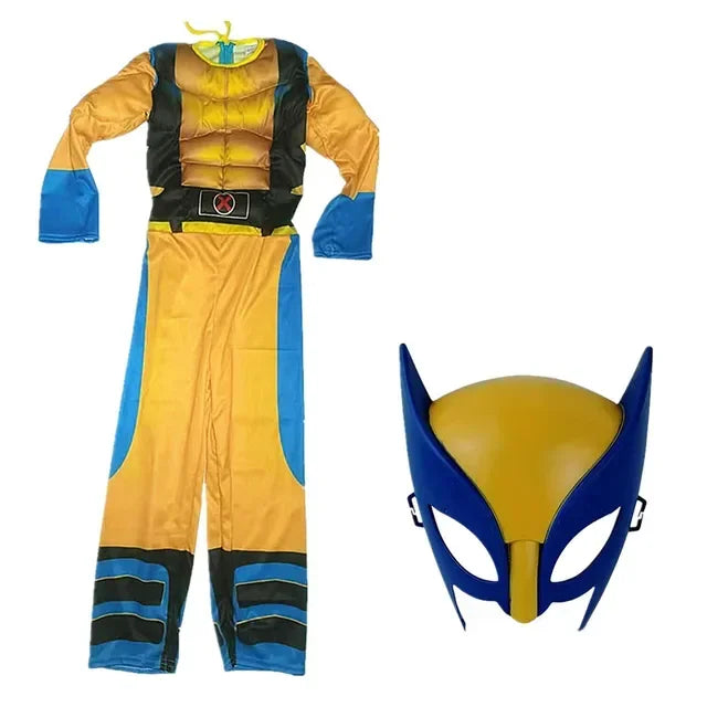 HeroVibe – Superhelden Muskelkostüm für Kinder mit Schild – Rot & Blau Karneval-Outfit