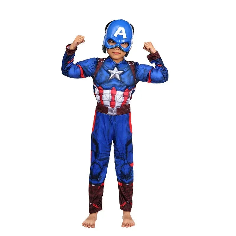 HeroVibe – Superhelden Muskelkostüm für Kinder mit Schild – Rot & Blau Karneval-Outfit