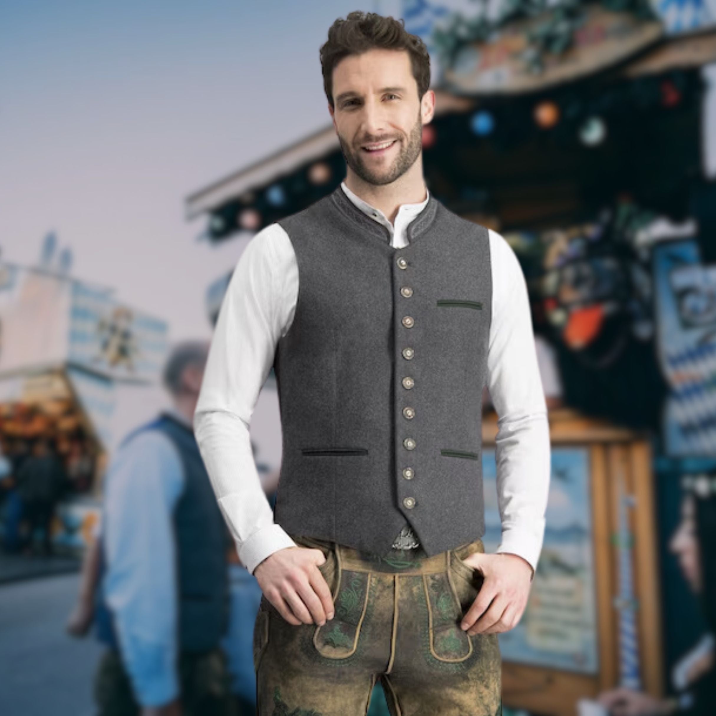 Alpenfein – Trachtenweste Blau Baumwollmix – Herren für Fest & Anlass