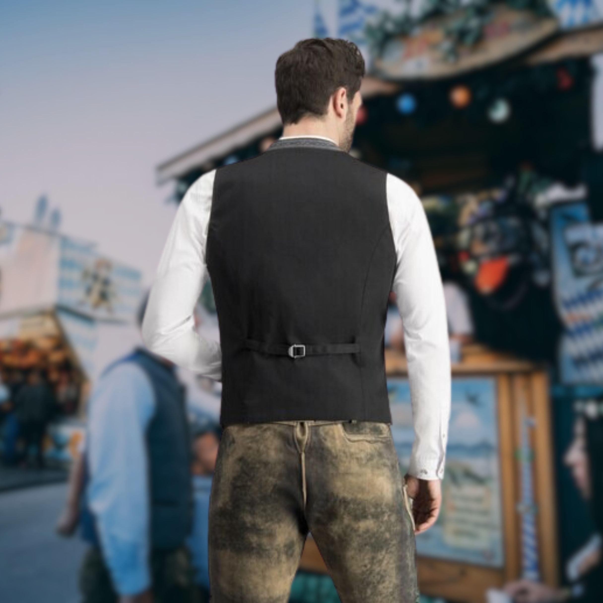 Alpenfein – Trachtenweste Blau Baumwollmix – Herren für Fest & Anlass