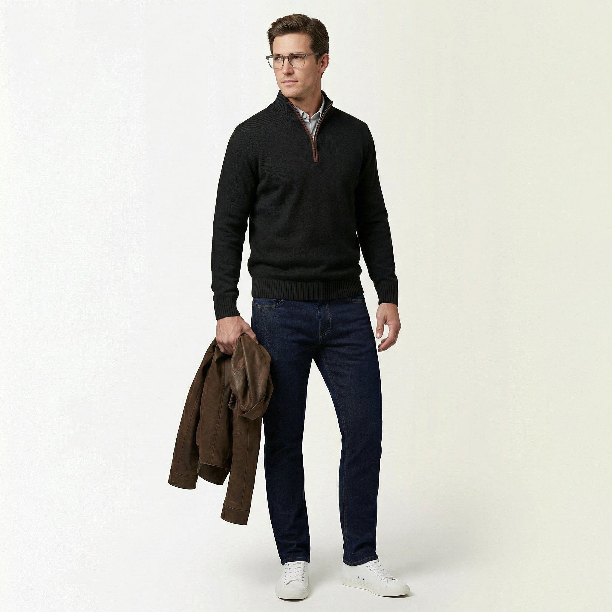 Herrenpullover mit Reißverschluss – Stehkragen & weiches Tragegefühl