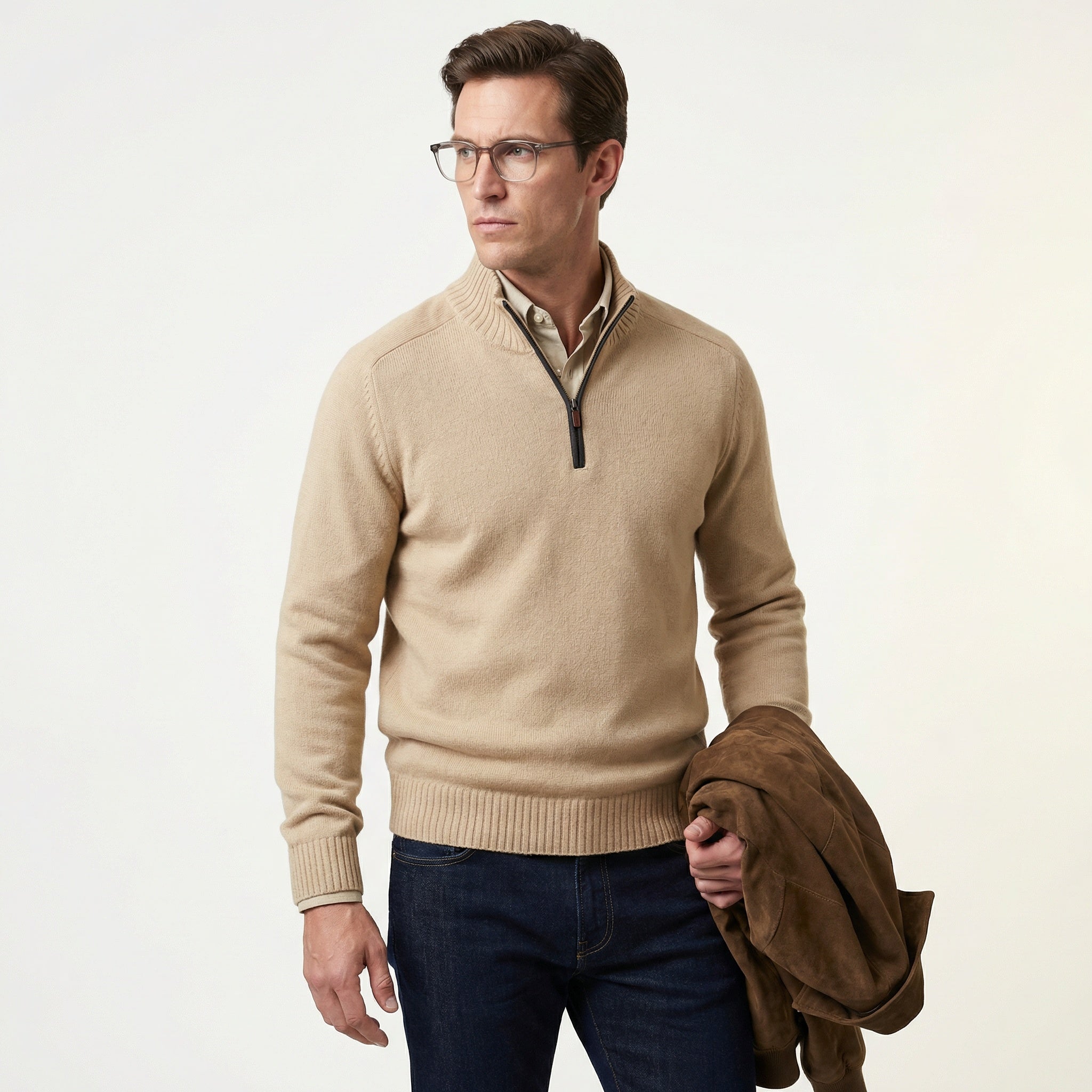Herrenpullover mit Reißverschluss – Stehkragen & weiches Tragegefühl