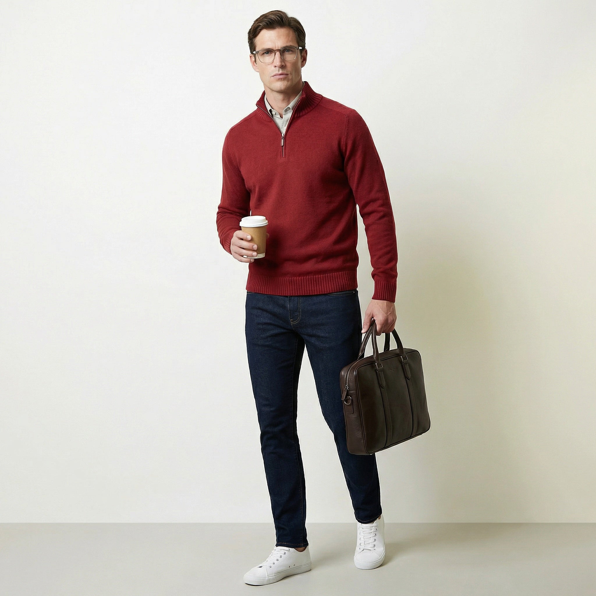 Herrenpullover mit Reißverschluss – Stehkragen & weiches Tragegefühl