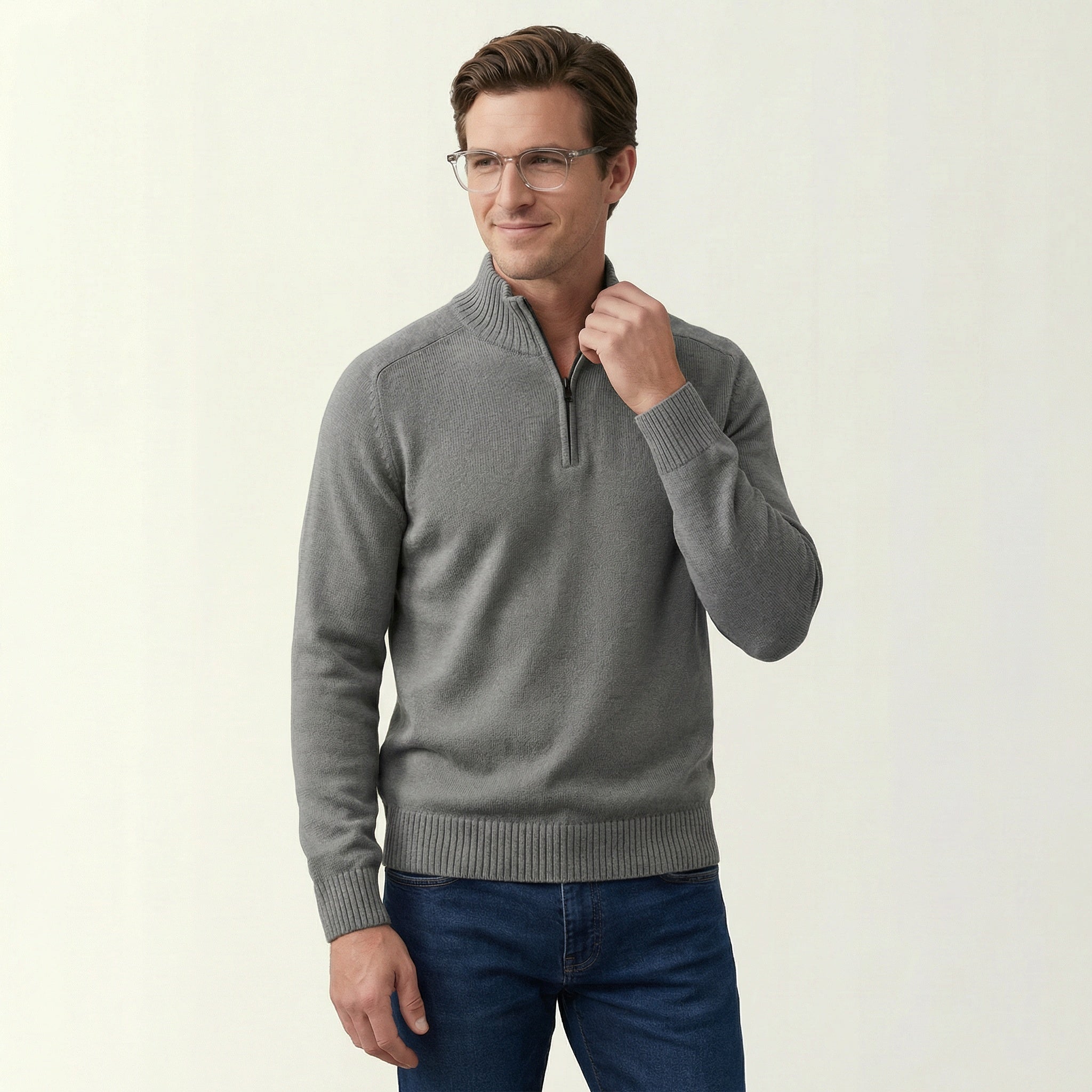 Herrenpullover mit Reißverschluss – Stehkragen & weiches Tragegefühl