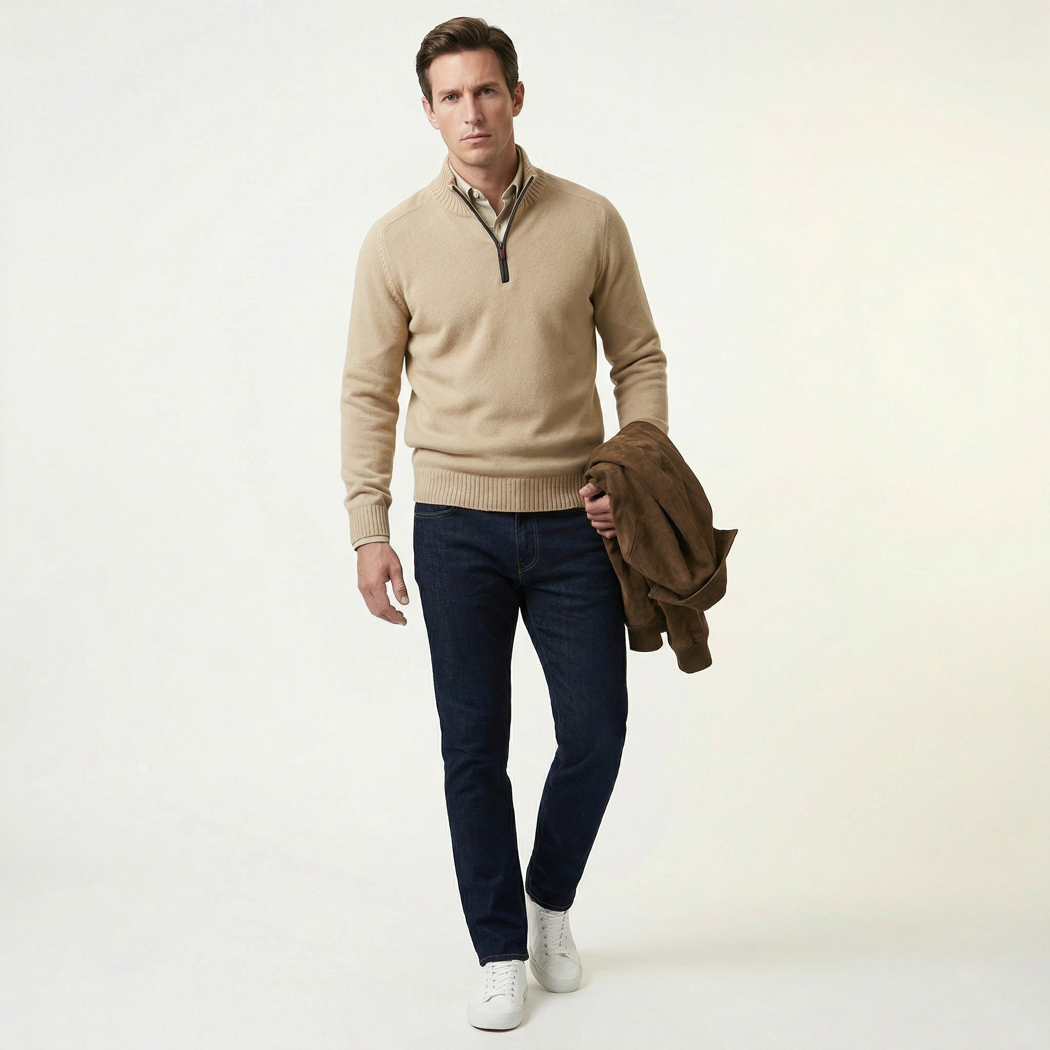 Herrenpullover mit Reißverschluss – Stehkragen & weiches Tragegefühl