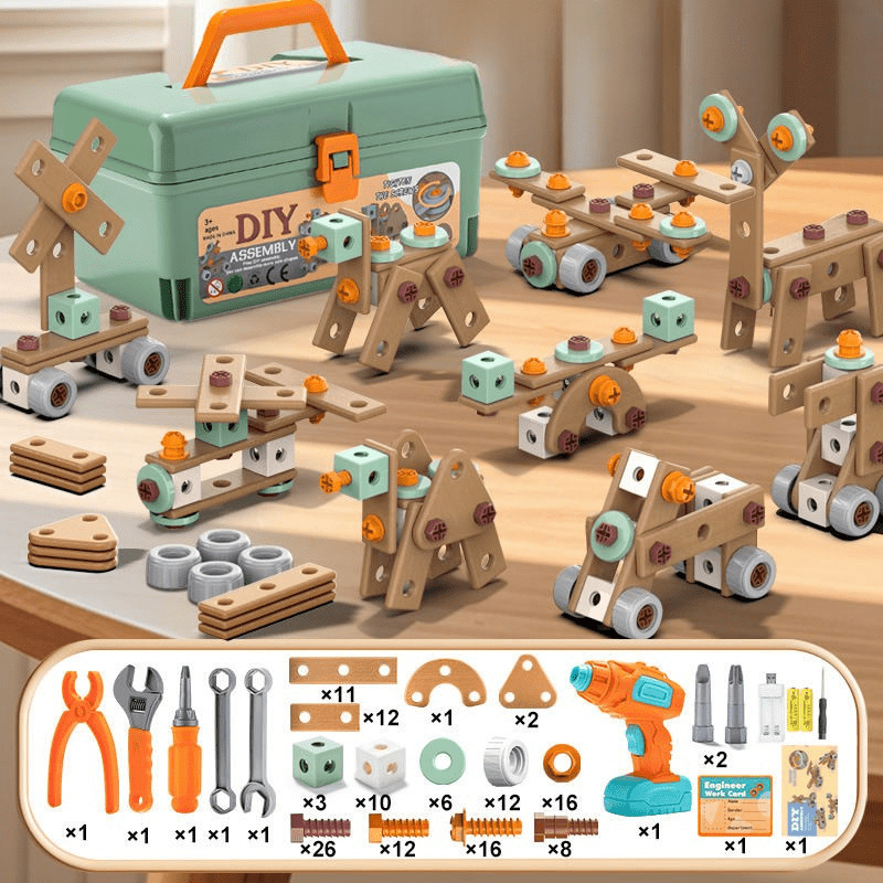 Kinder Werkzeugkoffer – Großes Bau-Set mit Elektrischem Schrauber & Viel Zubehör