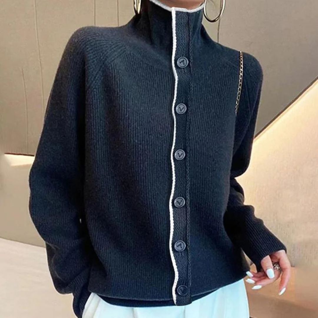 Elegante Strickjacke mit langem Hals - Floss